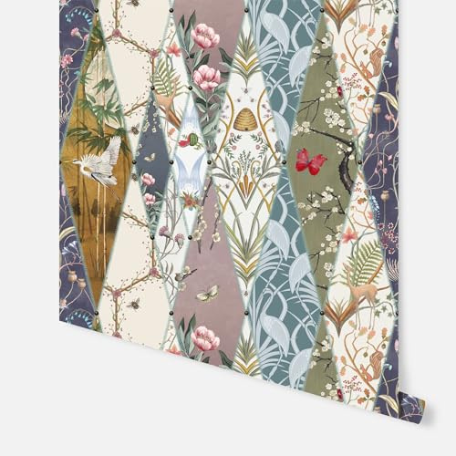 The Chateau by Angel Strawbridge Nouveau Museum Papier peint vintage pour salon, chambre à coucher, couloir – Papier peint décoratif de luxe avec animaux de la forêt et finition mate lisse