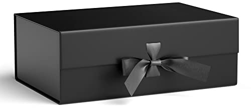 GIFTSAY Magnetisk presentask för presenter 32 x 20 x 11 cm, stora presentaskar svart med lock för gåvor, papper bröllop presentlådor, födelsedagspresent bulk, festlådor