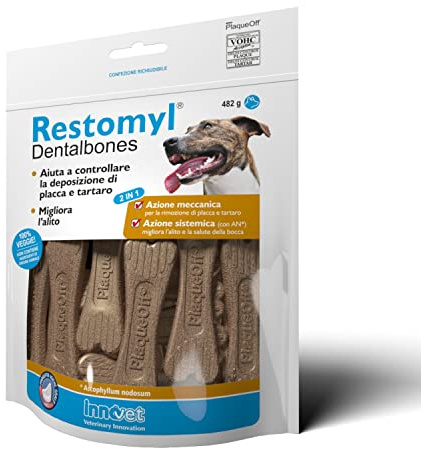 Innovet Restomyl Dentalbones für Hunde - Ernährungsunterstützung, verbessert den Atem und hilft bei der Kontrolle der Bildung von Plaque und Zahnstein - Praktische Kautosets