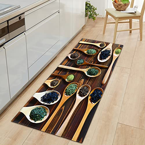TFLABS Küchenläufer Gewürze & Löffel Teppich Läufer Wasserdicht rutschfest, Teppich Läufer Küchenmatte für Küche Flur Wohnzimmer Schlafzimmer Badezimmer 50 x 160cm