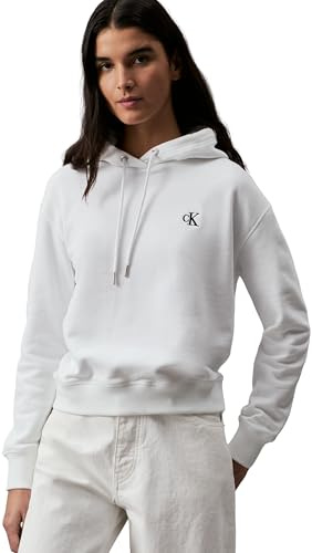 Calvin Klein Sudadera Mujer CK Embroidery con Capucha, Blanco (Bright White), 3XL