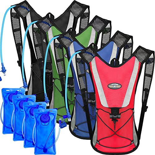 4 Stück Trinkrucksack mit 2 l Wasserblase, Trinkrucksack mit Trinkblase, Wandern, Laufen, Radfahren, Radfahren, Wasserrucksack, Tasche für Damen und Herren