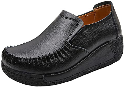 rismart Baskets Talon Compensé Femme Plateforme A Enfiler Chaussures de Ville Sneakers avec élastique Noir,39