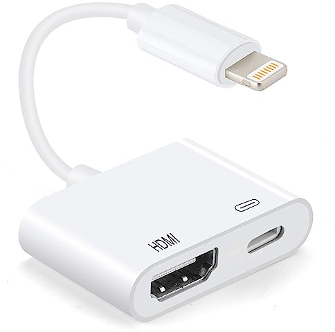 Bokadz Adattatore HDMI per iPhone a TV, 1080P HD Digital AV Adapter HDMI a iPad, Sync Screen Adattatore HDMI compatibile con iPhone, iPad, supporta tutti i sistemi iOS, alimentazione necessaria,