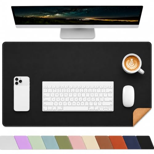 AFIING Kork Schreibtischunterlage 80x43 cm, Doppelseitige Tischunterlage aus Naturkork & PU Leder, Rutschfest & Wasserdicht, Mauspad groß Desk Mat für Büro & Home Office (Schwarz) | Doppelseitiges Kork & PU-Leder, wasserdicht, rutschfest, für Mauspad, Büro, Zuhause & Schreiben