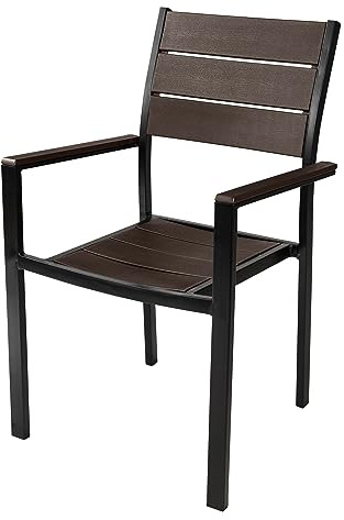 Totò Piccinni Sedia MESSICO con struttura in metallo, seduta e schienale in polietilene effetto legno (Con Braccioli, Marrone, 1 Pz)