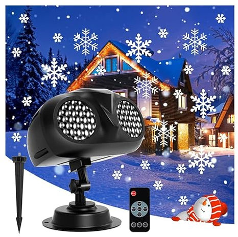 Luces de proyector de Navidad al aire libre, luces de proyector de copo de nieve giratorias binoculares LED, luz de paisaje de nevadas impermeable con temporizador de control remoto RF para decoración