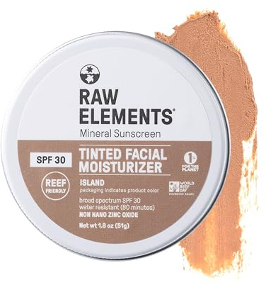 Raw Element Ultra-Moisturizing Tinted Face Cream, Non Toxic Mineral Face Sunscreen, Daily Tinted Moisturizer, Non-Nano Zinc Oxide, Reef Friendly, All Ages, SPF 30, 1.8 oz, Island, Pack of 1