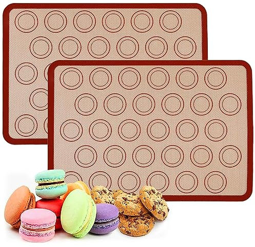 Silicone Baking Mats Non Stick, 2 Pieces Reusable Macarons Pastry Mat, Dough Mat Baking Gifts for Women
