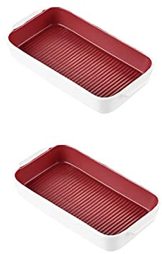 enamel roasting tin，baking tray set，Porcelain 9.8 x 4.9 x 1.8 Inches Oven To Table Bakeware Dinner Plates, with Handle Rectangle Dish, Set of 2,B (Color : C) (Color : C) (Color : D)