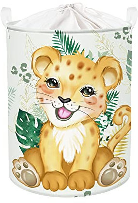 Clastyle 63L Waldtier Leopard Palmblatt Kinder Wäschekorb für Jungen Mädchen Große Grün Kleidung Spielzeug Aufbewahrung für Kinderzimmer mit Deckel, 40x50 cm