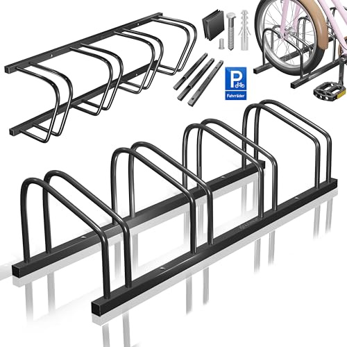 Kesser® Porte-vélos pour 4 vélos avec panneau de stationnement | Porte-vélos multiple avec un espacement de roue de 37 cm pour une largeur de pneu de 30-65 mm | Support de vélo au sol ou mural |