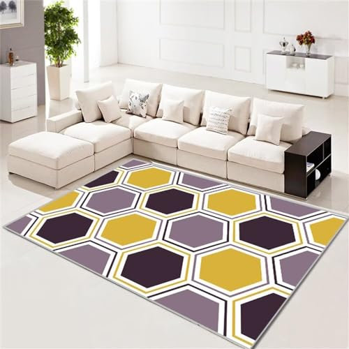 RUGMRZ Teppich Kind Teppich Für Terrasse Gelber sechseckiger geometrischer Design-Wohnzimmerteppich moderner Stil langlebig Fleckerlteppich 80X200CM