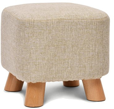 LEITING Small Wooden Footstool Footrest Foot Stool Ottoman Pouffe Padded Sofa Upholstered Stool Seat Chair for Living Room Bedroom with Beech Wood Legs & Removable Linen Cover (Beige, Square)