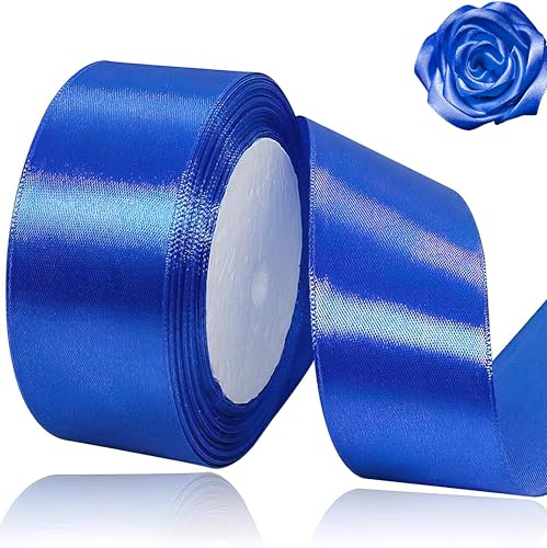 Geschenkband Blau 40 mm Breit,23 Meter Satinbänder Royalblau Stoff Schleifenband Kunsthandwerk,Hochzeitsdekoration, Weihnachten, Haarbögen, Blumensträuße, Geburtstag und Geschenkverpackung