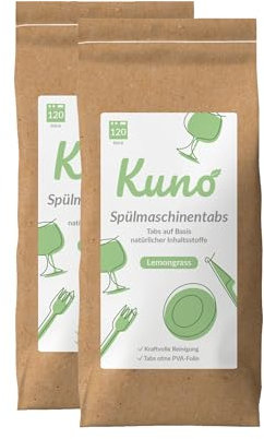 Kuno Pastiglie per lavastoviglie – 240 pastiglie – Biodegradabili e senza plastica – Pulizia efficace – Profumo di citronella fresca (confezione da 240 pezzi)