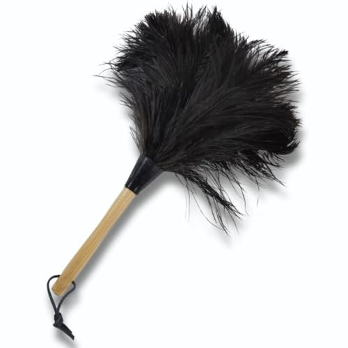 OfficeGear Genuine Ostrich Feather Duster Natural Wood Handle With Lanyard - 8 | 20cm Mini Office Desktop Household Dust Removal Tool