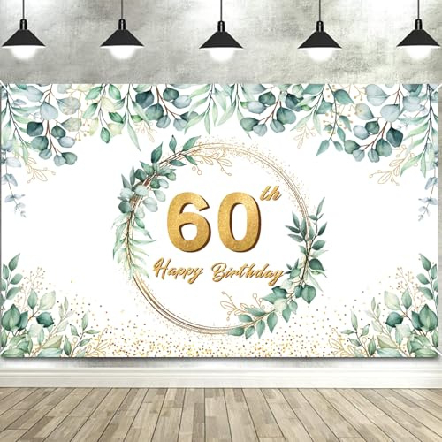 GROVBLE 60 Geburtstag Deko Banner Mann Frau Geburtstagsdeko 180x110 cm | Grüner Geburtstagsbanner für Männer und Frauen, ideal für 70 Geburtstag Party, Jubiläum und festliche Tisch- oder Wanddeko.