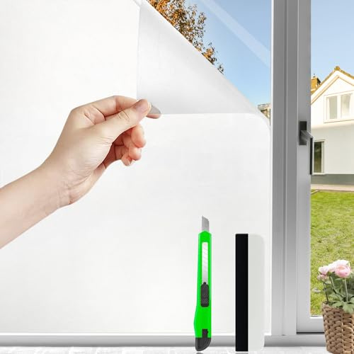 HOMTOL 90x200cm Sichtschutzfolie Fenster Milchglasfolie Selbstklebend Fenster, Statische Fensterfolie Blickdicht, Anti-UV Fensterfolie Sichtschutz für Büro Küche Schlafzimmer Wohnzimmer