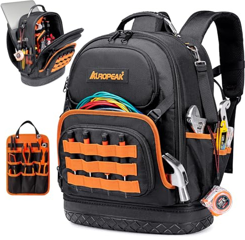 Zaino per attrezzi con 96 tasche, resistente, grande borsa per attrezzi per uomini e donne, organizer per attrezzi Hvac, zaino per attrezzi con scomparto per laptop e base modellata per edilizia