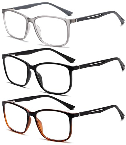 Fsread 3 Pack Blue Light Blocking Reading Glasses for Men Spring Hinge Sport Square Reader TR90 Anti Glare Computer Glasses