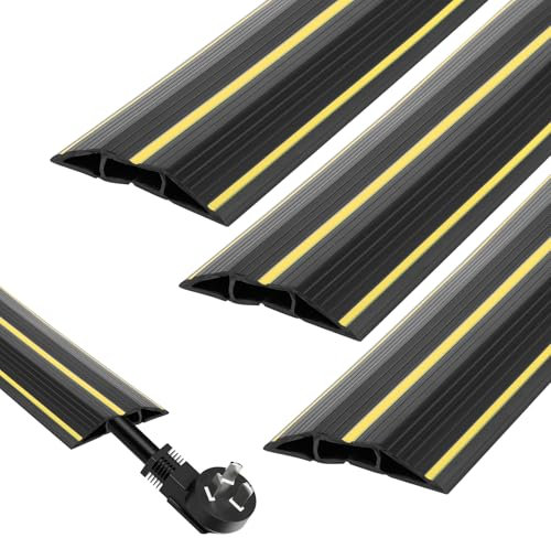 LOPYXBR 3 Stück Boden Kabelbrücke, 1M Kabelkanal Boden mit 3 Kanäle, 83x17mm Breit Schwarz und Gelb Kabelleiste Boden zum Büro, Werkstatt, Lager, Konzert usw, Kabelschutz