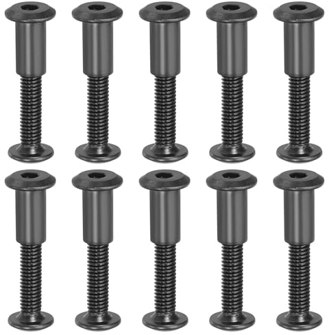 PATIKIL 10 Stück M6x25mm Sechskant Verbindungsschraube mit Hülsenschrauben Hülsenmutter, Kohlenstoffstahl Verbindungsschrauben Set für Holzbretter Schrank Möbel, Schwarz Möbelschrauben