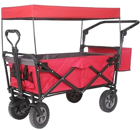 MHYSADGA Festivalwagen Campingwagen Gartenwagen Klappbar Gartenwagen Karren Mit Dach Räder Bremse Transport Metall Stahl Trolley Für Garten Camping Strandwagen Klappbar