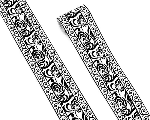 FLFK Mirror Border Peel and Stick - Black and White Wallpaper Borders Decal Trim Floral Pattern 4 x 240