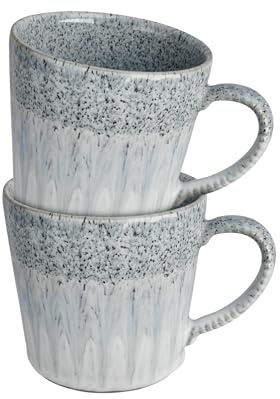 Denby - Studio Grey Accent Mugs 2 Piece Set- 400ml Capacity - Dishwasher & Microwave Safe Crockery - Hand-Crafted Ridge - Unique Glaze Effect - Ceramic Stoneware - Chip & Crack Resistant - L13xW9.5xH9