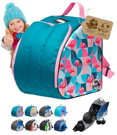 BAMBINIWELT Kinder Skistiefeltasche - Ski-Schuh-Tasche Rucksack mit integrierter Standfläche - für Boots, Helm, Skibrille & Handschuhe - wasserdichte Skischuhtasche mit Tragegriffen (Modell 04)