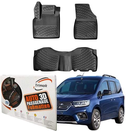 Trimak 3D Fussmatten für Renault Kangoo 3.Gen 2021-2026 | Gummimatten aus TPE Gummi, Passgenau, Wasserdicht, Hoher Rand, Rutschfest, Leicht zu Reinigen