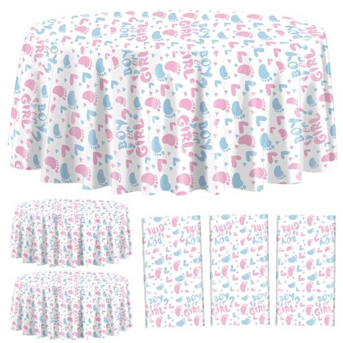 Lot de 3 nappes de fête d'anniversaire pour garçon ou fille, nappes rondes roses et bleues pour révélation du sexe pour garçon ou fille, fournitures de fête prénatale, 213,4 x 213,4 cm