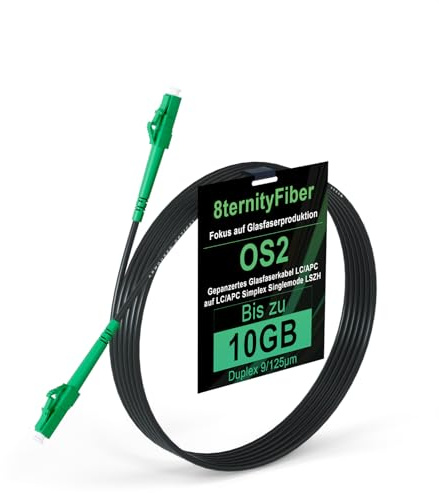 8ternityFiber OS2 Cavo in fibra ottica corazzata LC/APC a LC/APC 5m/16ft, cavo in fibra ottica Simplex Singlemode 9/125 μm per uso esterno, opzioni di lunghezza: 1 m-50 m, OD: 3 mm LSZH nero