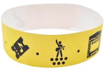 FUN LINE | Pack 100 armband | Tyvek pappersarmband dekorerade självhäftande lås numrerade vattentäta | armband för barn och vuxna, identifiering för evenemang (gul, fest)