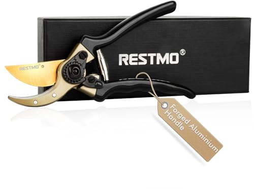 RESTMO 8.6 Professional Pruning Shears, Premium Titanium SKS5 Steel Blade for Long-Lasting Sharpness, Forged Aluminum Handles for Durability, Bypass Pruners for Gardening, Clippers & Scissor Tool
