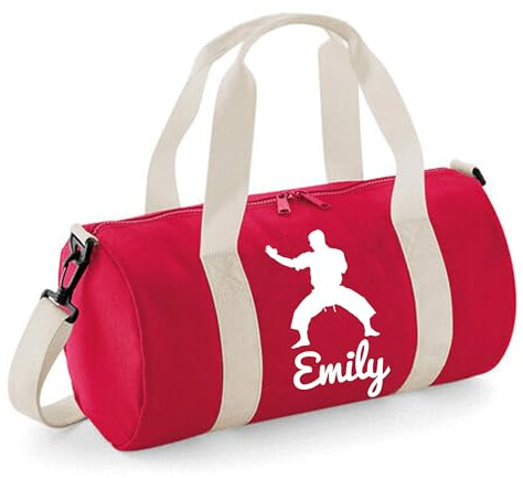 Personalised Martial Arts Overnight Bag Gym Holdall Sports Bag – Ideal Karate, Judo & Taekwondo, Large Travel Bag – Compact Size 20x20x40cm Dynamic Gift 12L Barrel Bag for Training – Red