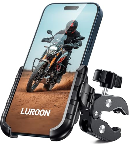 LUROON Support Téléphone Vélo Rotation à 360°, Support Téléphone Moto avec Pince de Guidon à Dégagement Rapide pour iPhone 16/15/14/13/12/11 Pro Max, XS, XR, Huawei, Appareils 4.7-7”