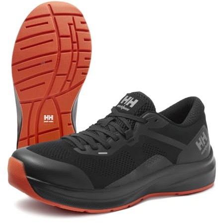 Helly Hansen Barcode Aluminum Toe Work Shoes, 992 Black/Orange, 10.5 | Fall Workdays, Breathable Lightweight Safety Shoes for Men, Low-Top Pro Work Shoe, Cushioned PU Footbed, Reflective Details