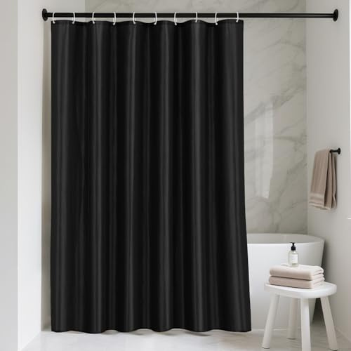 LUKDUNG 150x200 Badevorhang Polyester Textil, Duschvorhang Anti-schimmel für Badezimmer, Vorhang für Badewanne Dusche aus Stoff Wasserdicht Waschbar, Shower Curtain mit 10 Haken Schwarz