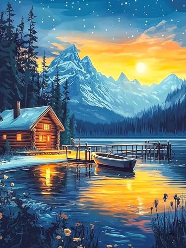 Diamond Painting Erwachsene – Schneeberg & Seelandschaft, 30 x 40 cm | DIY 5D Diamant Painting für Anfänger, Diamant Malerei Set, Runde Diamanten, Wanddekoration, Geschenkidee
