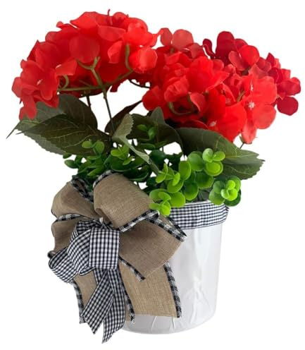 FUANA Hanging Basket Garland Red Geranium Bucket Wreath Artificial Hanging Basket Home Garden Decor