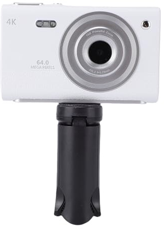 Cámara Digital Compacta 4K con Zoom de 16X para Fotografía de Viajes con Flash de Cámara Dual, Vlog de Enfoque Automático de 64MP para Principiantes (White)