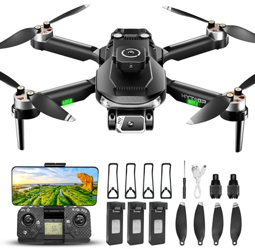 Drone avec caméra 1080p, moteur sans balais, caméra réglable à 90°, maintien de flux optique, mode Follow Me, 3 batteries, évitement d'obstacles, drone pour adultes (noir) (14 ans et plus)