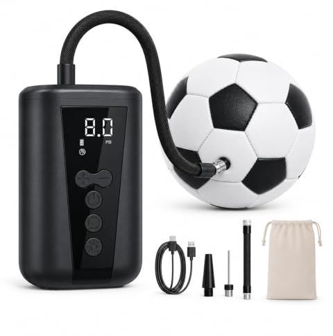 Pompe à ballon électrique, pompe à ballon électrique avec fonction de charge USB, lumière LED portable avec écran LCD pour football, basketball, volley-ball, aiguilles et embout inclus