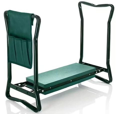 Baricus Garten Kniestuhl Klappbar 150 kg Kniebank mit Werkzeugtasche & Hüfttasche Faltbare Gartenbank Stahlrahmen Gepolstert Grün B-Ware
