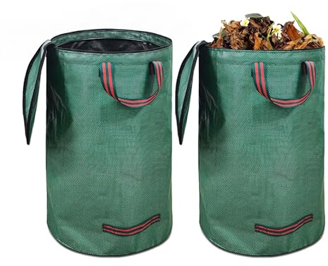 2 Stück Gartenabfallsäcke Stabil & Selbststehend, Reißfester Laubsack mit Deckel und Griffen, Großer Gartensack für Grünschnitt, Rasenschnitt & Gartenabfälle, Laub, Wiederverwendbar (120, Liter)