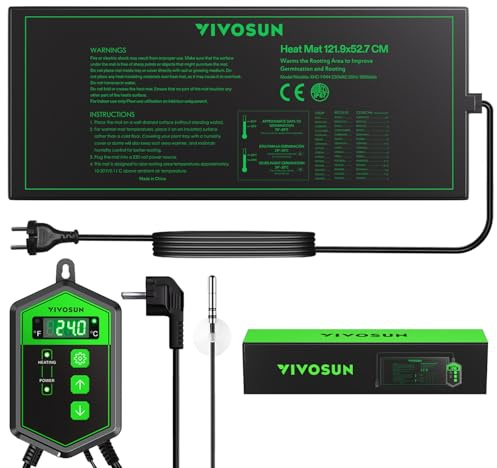 VIVOSUN 121,9x52,7cm Setzling-Heizmatte und digitales Thermostat-Kombi-Set, UL- und MET-zertifizierte Wärmematte für Hydroponik, Keimung, Indoor-Gardening und Gewächshäuser | UL & MET-zertifiziertes warmes Hydrokultur-Heizkissen für Keimung, Indoor-Gärtnerei, Gewächshaus
