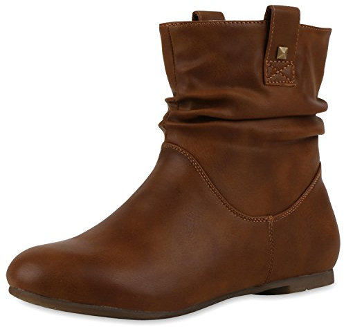 SCARPE VITA Gefütterte Damen Schlupfstiefel Nieten Stiefeletten Leder-Optik 165653 Hellbraun 38