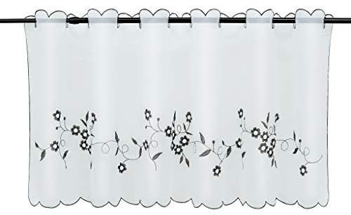 Joyswahl Voile Scheibengardine weiß Bistrogardine mit Stickerei Blumen Muster »Felizia« Landhausstil Kurzstore HxB 45x90cm Grau 1er Pack